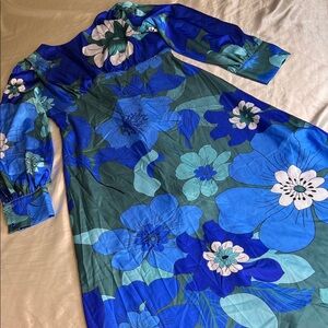 SHEIN Vibrant Blue and Green Floral Long Sleeve Dress